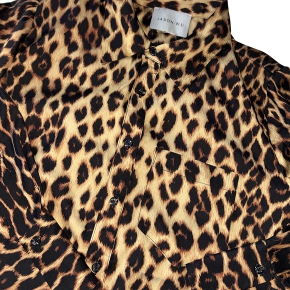 Jason Wu Leopard Print Satin Button Up Blouse Women's M/L Brown Animal Print - Picture 3 of 6